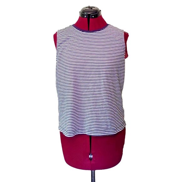LANDS' END Tank Top Blue White Womens Size Medium Petite 10-12 Striped - Picture 1 of 7